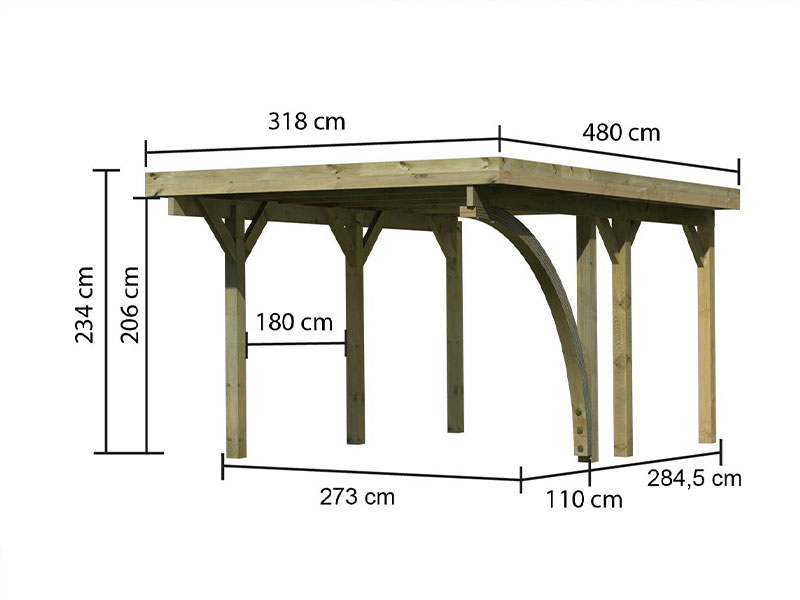 Stahl-Dach Einfahrtsbogen - Classic 1B Pfosten - Einzelcarport Karibu - + Holz-Carport 11,5cm