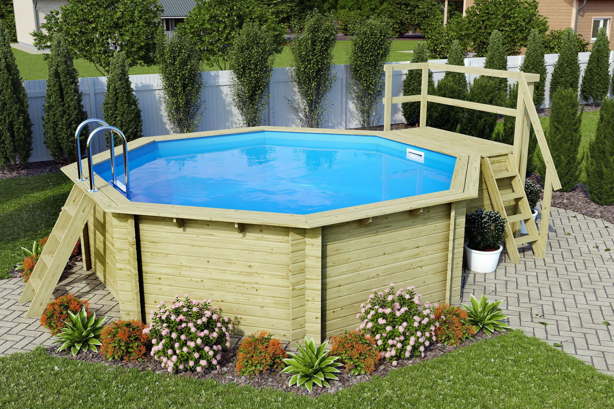 Karibu Pool Holz Swimmingpool Achteck Modell B2 470 x 550 cm - kdi