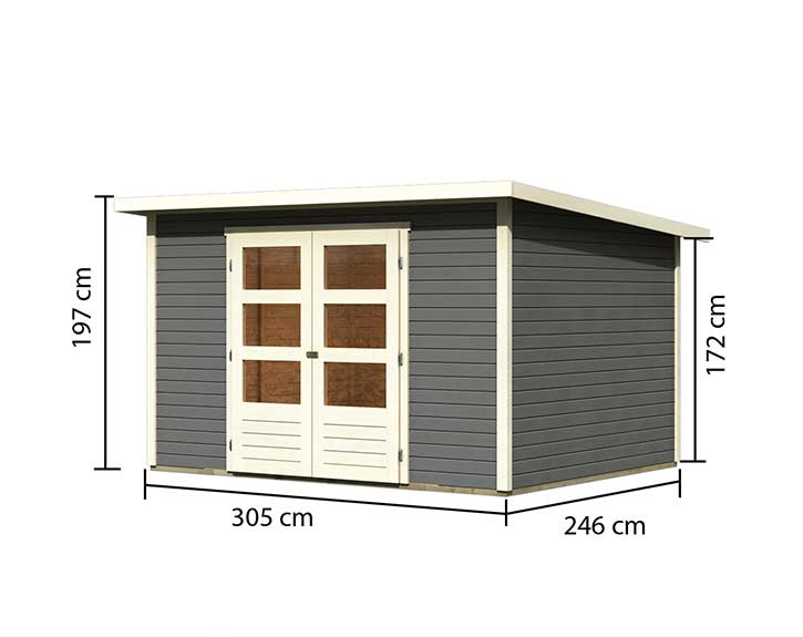 Karibu Holz-Gartenhaus Stockach 5 - 19mm Elementhaus - Pultdach - terragrau