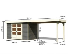 Karibu Holz-Gartenhaus Askola 4 + 2,8m Anbaudach - 19mm Elementhaus - Flachdach - terragrau