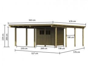 Karibu Doppelcarport Eco 2 + Abstellraum 1 + Seiten + Rückwand - Holz-Carport - 9cm Pfosten - Flachdach