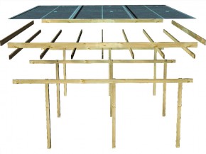Karibu Doppelcarport Eco 2 + Abstellraum 2 - Holz-Carport - 9cm Pfosten - Flachdach