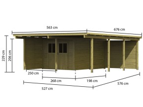 Karibu Doppelcarport Eco 2 + Abstellraum 2 + Seiten + Rückwand - Holz-Carport - 9cm Pfosten - Flachdach