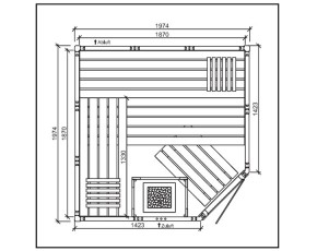 Gartenfreunde Innensauna Helsinki 5 - 45mm Blockbohlensauna - Ganzglastür - Ecksauna