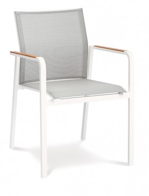 Best Stapelsessel Paros - Dining-Sessel mit Teakholz-Armlehne - Aluminium/Ergotex/Teak in weiß/grau