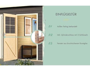 Karibu Holz-Gartenhaus Neuruppin 2 + 3,2m Anbaudach + Seiten + Rückwand - 28mm Elementhaus - Gartenhaus Lounge - Flachdach - terragrau