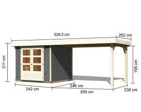 Karibu Holz-Gartenhaus Askola 3,5 + 2,4m Anbaudach - 19mm Elementhaus - Flachdach - terragrau