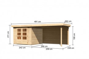 Karibu Holz-Gartenhaus Askola 3,5 + 2,8m Anbaudach + Rückwand - 19mm Elementhaus - Flachdach - natur