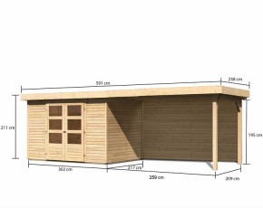 Karibu Holz-Gartenhaus Askola 4 + 2,8m Anbaudach + Rückwand - 19mm Elementhaus - Flachdach - natur