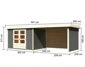Karibu Holz-Gartenhaus Askola 5 + 2,8m Anbaudach + Seiten + Rückwand - 19mm Elementhaus - Flachdach - terragrau