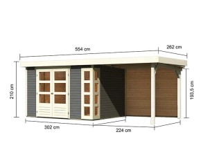 Karibu Holz-Gartenhaus Kerko 5 + 2,4m Anbaudach + Rückwand - 19mm Elementhaus - Flachdach - terragrau