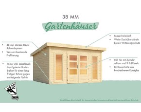 Karibu Holz-Gartenhaus Northeim 3 + 3,3m Anbaudach + Rückwand - 38mm Elementhaus - Pultdach - natur