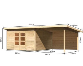 Karibu Holz-Gartenhaus Northeim 5 + 3,3m Anbaudach + Rückwand - 38mm Elementhaus - Pultdach - natur