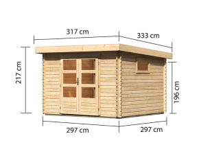Karibu Holz-Gartenhaus Trittau 3 - 38mm Blockbohlenhaus - Pultdach - natur