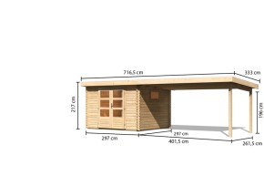 Karibu Holz-Gartenhaus Trittau 3 + 4,4m Anbaudach - 38mm Blockbohlenhaus - Pultdach - natur