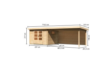 Karibu Holz-Gartenhaus Trittau 3 + 4,4m Anbaudach + Rückwand - 38mm Blockbohlenhaus - Pultdach - natur
