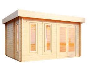 Finnhaus Wolff Gartensauna de luxe Eurika + Vorraum - 70mm Saunahaus - Flachdach - natur