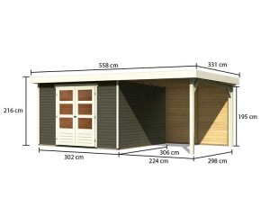 Karibu Holz-Gartenhaus Askola 6 + 2,4m Anbaudach + Rückwand - 19mm Elementhaus - Flachdach - terragrau