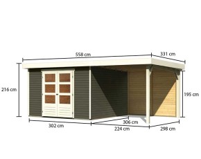 Karibu Holz-Gartenhaus Askola 6 + 2,4m Anbaudach + Rückwand - 19mm Elementhaus - Flachdach - terragrau