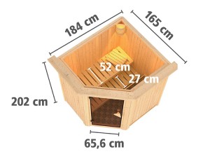 Karibu Innensauna Taurin + Dachkranz - 68mm Elementsauna - Ganzglastür klar - Ecksauna