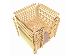 Karibu Innensauna Tanami + Comfort-Ausstattung - 40mm Massivholzsauna - Ganzglastür bronziert - Ecksauna