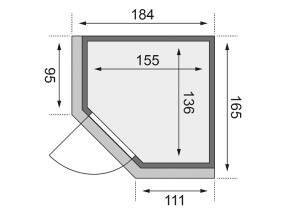 Karibu Innensauna Taurin + Dachkranz + 4,5kW Saunaofen + integrierte Steuerung - 68mm Elementsauna - Ganzglastür graphit - Ecksauna