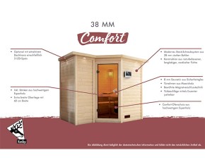 Karibu Innensauna Mojave + Comfort-Ausstattung + 9kW Saunaofen + externe Steuerung - 38mm Blockbohlensauna - Ganzglastür bronziert