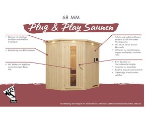 Karibu Innensauna Fanja + 3,6kW Plug&Play Saunaofen + integrierte Steuerung - 68mm Elementsauna - Ganzglastür bronziert - 230V Sauna