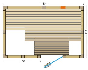Infraworld Kombisauna Vitalis 184 Complete Set + Verdampferofen + Sole Therme - 40mm Blockbohlensauna - 184 x 119 cm