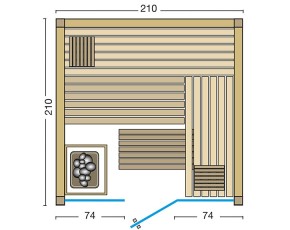 Infraworld Innensauna Panorama 210 - Fichte + Set Finnischer Saunaofen + Glasfront - 75mm Elementsauna - Fichte