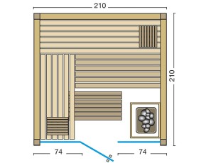 Infraworld Innensauna Panorama 210 - Fichte + Set Finnischer Saunaofen + Glasfront - 75mm Elementsauna - Fichte