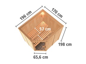 Garten-Freunde-Deal - Karibu Innensauna Auri 3 - 68mm Systemsauna - Ecksauna - Ganzglastür klar