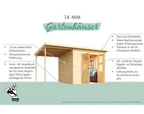 Karibu Holz-Gartenhaus Merseburg 5 + 1,66m Anbaudach - 14mm Elementhaus - Geräteschuppen - Pultdach - natur