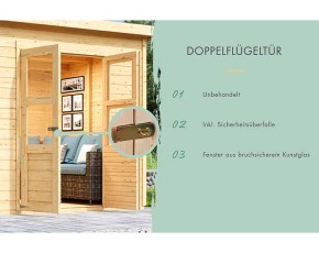 Karibu Holz-Gartenhaus Merseburg 5 + 1,66m Anbaudach - 14mm Elementhaus - Geräteschuppen - Pultdach - natur