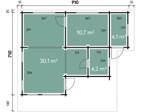 Finnhaus Wolff Holz-Ferienhaus Odenwald 9171 70 + Schlafboden - 70mm Blockbohlenhaus - Satteldach - natur