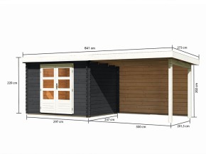 KARIBU FREUNDE-DEAL Holz-Gartenhaus Malta Premium 2 mit 3m Anbaudach + Rückwand - 28mm Blockbohlenbau - anthrazit - inkl. Boden