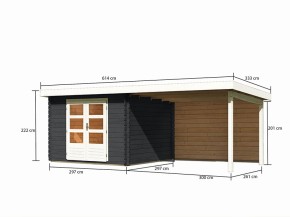 KARIBU FREUNDE-DEAL Holz-Gartenhaus Malta Premium 3 mit 3m Anbaudach + Rückwand - 28mm Blockbohlenbau - anthrazit - inkl. Boden