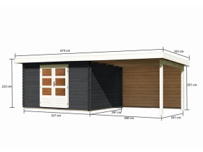 KARIBU FREUNDE-DEAL Holz-Gartenhaus Malta Premium 4 mit 3m Anbaudach + Rückwand - 28mm Blockbohlenbau - anthrazit - inkl. Boden