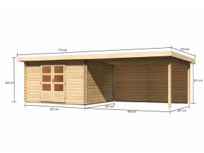 KARIBU FREUNDE-DEAL Holz-Gartenhaus Malta Premium 4 mit 4m Anbaudach + Rückwand - 28mm Blockbohlenbau - natur - inkl. Boden