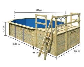 Karibu Holzpool Achteck 4C inkl. Terrasse & kleiner Sonnenterrasse - blaue Folie