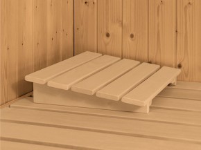 Karibu Innensauna Siirin + 4,5kW Bio-Kombiofen + externe Steuerung Easy bio - 68mm Systemsauna - Ganzglastür klar - Ecksauna - lichtgrau