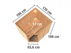 Karibu Innensauna Siirin + 4,5kW Bio-Kombiofen + externe Steuerung Easy bio - 68mm Systemsauna - Ganzglastür klar - Ecksauna - lichtgrau