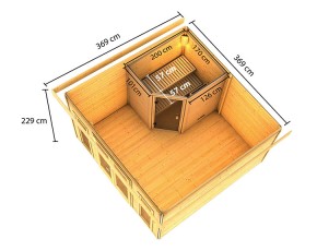 Karibu Gartensauna Mainburg 3 A + Vorraum + 2 Liegen - 38mm Saunahaus - Pultdach - terragrau