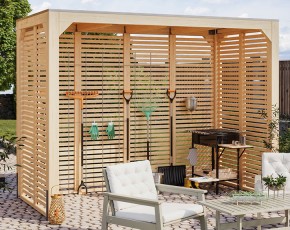 Karibu Lamellenwand für Gartenpavillon Cubus - natur