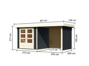 Karibu Holz-Gartenhaus Askola 2 + 2,4m Anbaudach + Seiten + Rückwand - 19mm Elementhaus - Flachdach - anthrazit