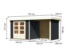Karibu Holz-Gartenhaus Askola 3 + 2,4m Anbaudach + Seiten + Rückwand - 19mm Elementhaus - Flachdach - anthrazit