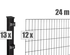 Deutsche Zauntechnik Doppelstabmattenzaun Komplettset BLACKY - Metallzaun / Vorgartenzaun - schwarz - 24 x 1,0 m