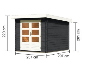 Karibu Holz-Gartenhaus Bastrup 4 - 28mm Blockbohlenhaus - Pultdach - anthrazit