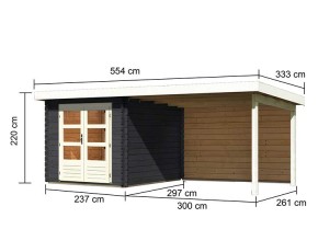 Karibu Holz-Gartenhaus Bastrup 4 + 3m Anbaudach + Rückwand - 28mm Blockbohlenhaus - Pultdach - anthrazit