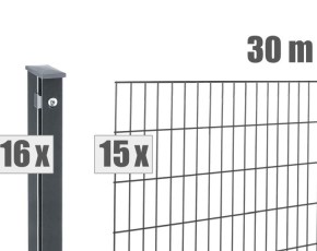 Deutsche Zauntechnik Doppelstabmattenzaun Komplettset PICO S 2.0 - Metallzaun / Vorgartenzaun - anthrazit - 30 x 1,0 m